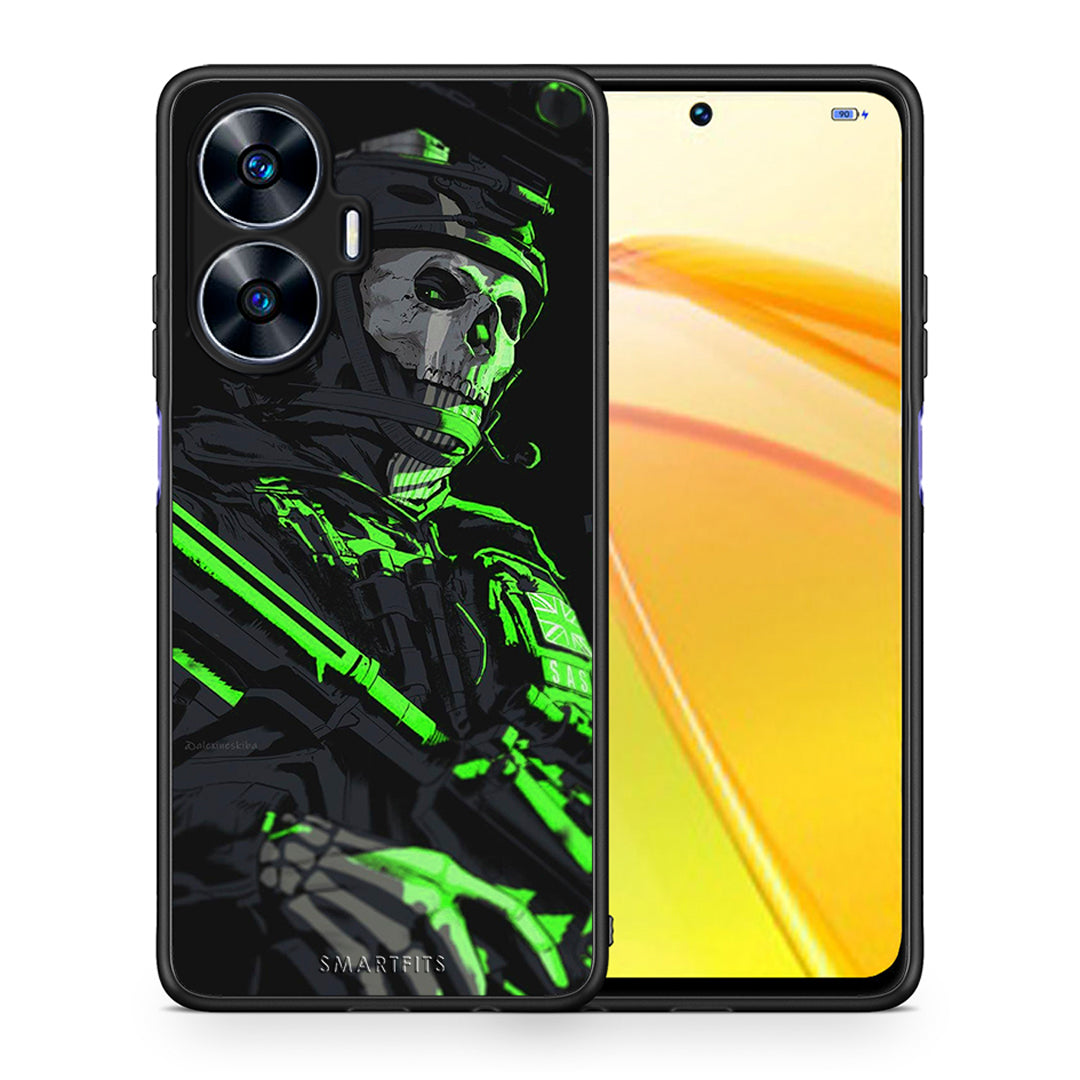 Θήκη Realme C55 Dual Green Soldier από τη Smartfits με σχέδιο στο πίσω μέρος και μαύρο περίβλημα | Realme C55 Dual Green Soldier Case with Colorful Back and Black Bezels