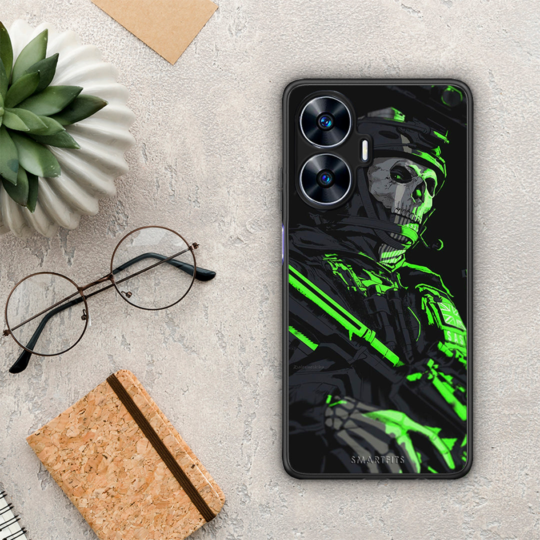 Θήκη Realme C55 Dual Green Soldier από τη Smartfits με σχέδιο στο πίσω μέρος και μαύρο περίβλημα | Realme C55 Dual Green Soldier Case with Colorful Back and Black Bezels