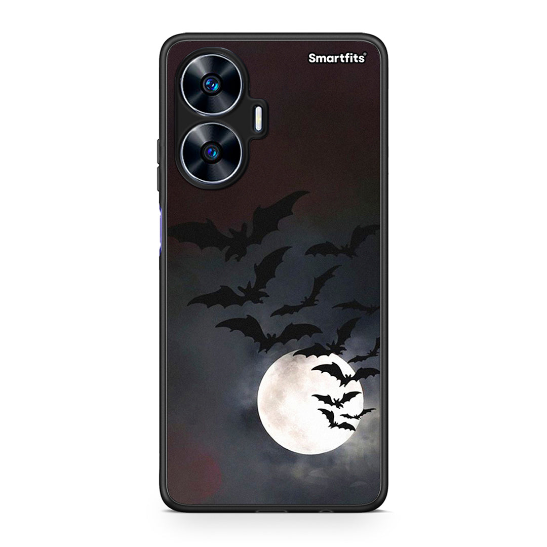 Θήκη Realme C55 Dual Halloween Bat Night από τη Smartfits με σχέδιο στο πίσω μέρος και μαύρο περίβλημα | Realme C55 Dual Halloween Bat Night Case with Colorful Back and Black Bezels