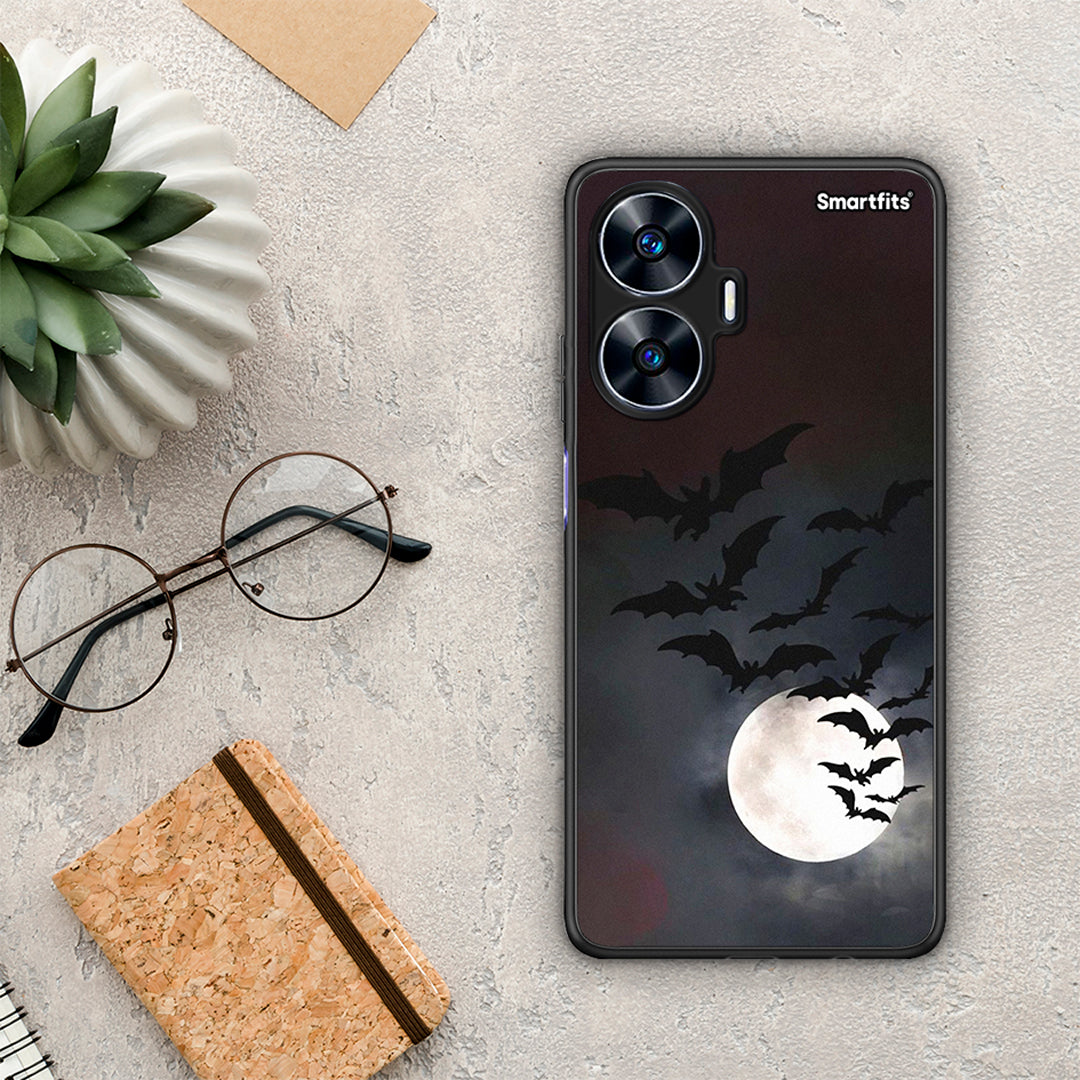 Θήκη Realme C55 Dual Halloween Bat Night από τη Smartfits με σχέδιο στο πίσω μέρος και μαύρο περίβλημα | Realme C55 Dual Halloween Bat Night Case with Colorful Back and Black Bezels