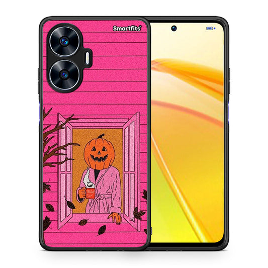 Θήκη Realme C55 Dual Halloween Pumpkin Lady από τη Smartfits με σχέδιο στο πίσω μέρος και μαύρο περίβλημα | Realme C55 Dual Halloween Pumpkin Lady Case with Colorful Back and Black Bezels
