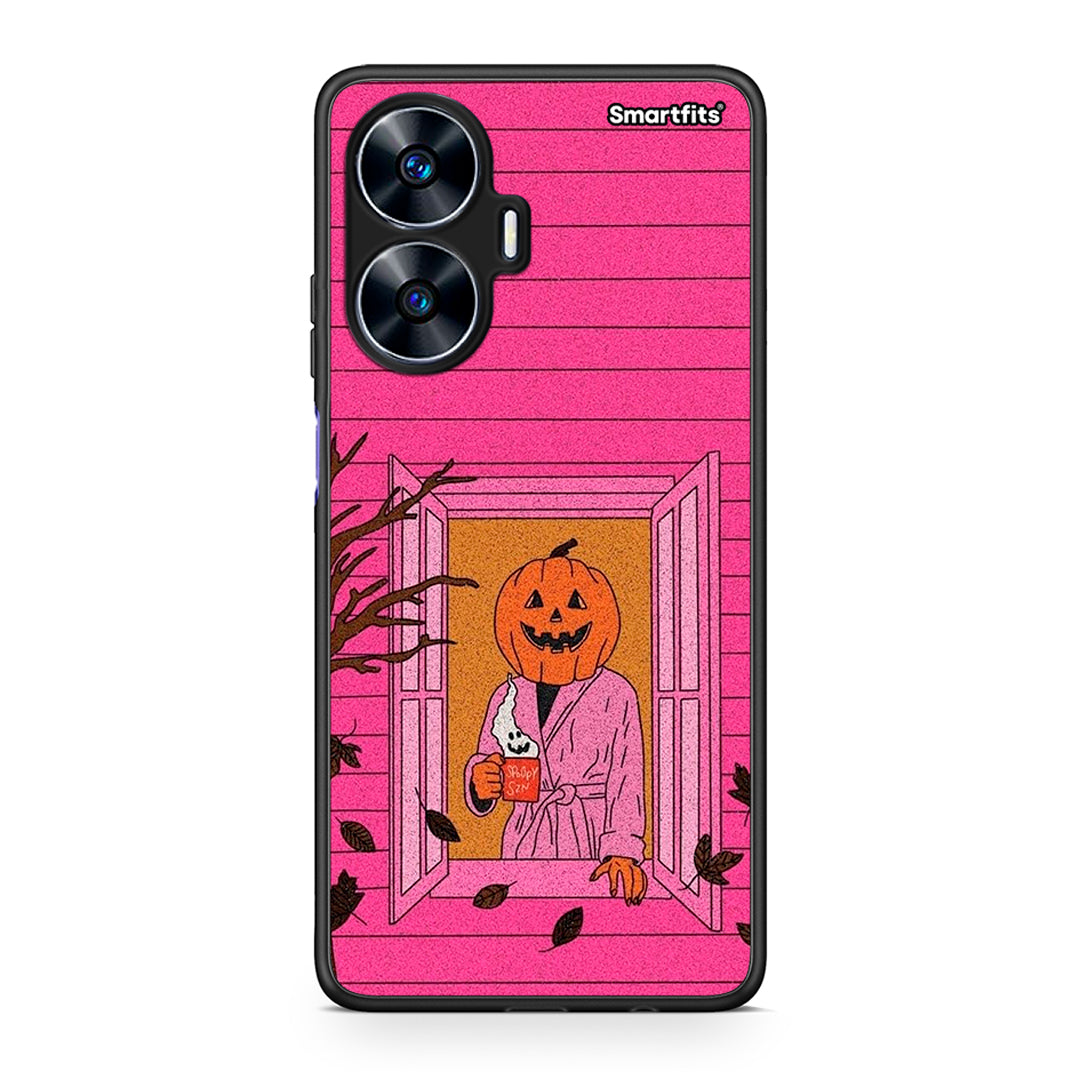Θήκη Realme C55 Dual Halloween Pumpkin Lady από τη Smartfits με σχέδιο στο πίσω μέρος και μαύρο περίβλημα | Realme C55 Dual Halloween Pumpkin Lady Case with Colorful Back and Black Bezels