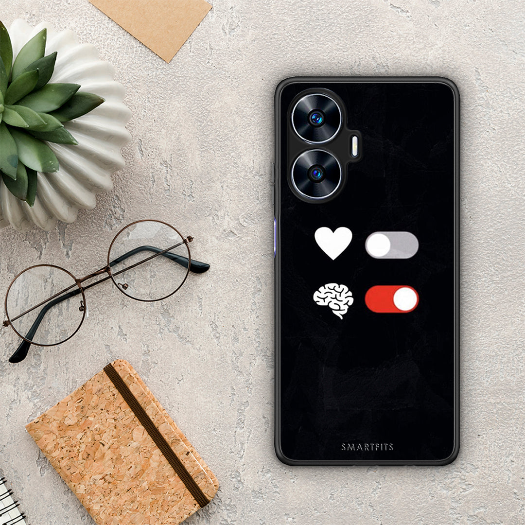 Θήκη Realme C55 Dual Heart Vs Brain από τη Smartfits με σχέδιο στο πίσω μέρος και μαύρο περίβλημα | Realme C55 Dual Heart Vs Brain Case with Colorful Back and Black Bezels