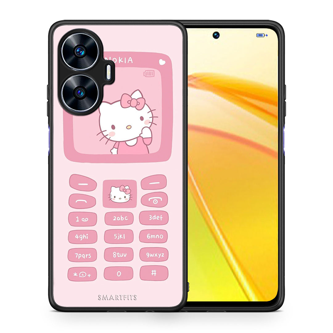 Θήκη Realme C55 Dual Hello Kitten από τη Smartfits με σχέδιο στο πίσω μέρος και μαύρο περίβλημα | Realme C55 Dual Hello Kitten Case with Colorful Back and Black Bezels