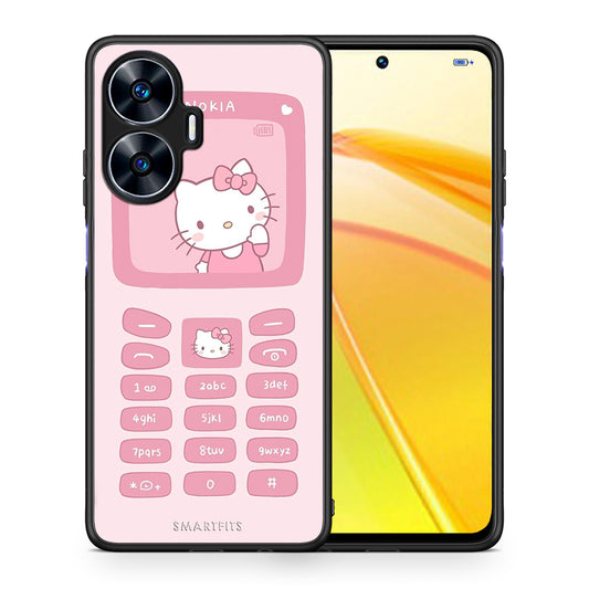 Θήκη Realme C55 Dual Hello Kitten από τη Smartfits με σχέδιο στο πίσω μέρος και μαύρο περίβλημα | Realme C55 Dual Hello Kitten Case with Colorful Back and Black Bezels