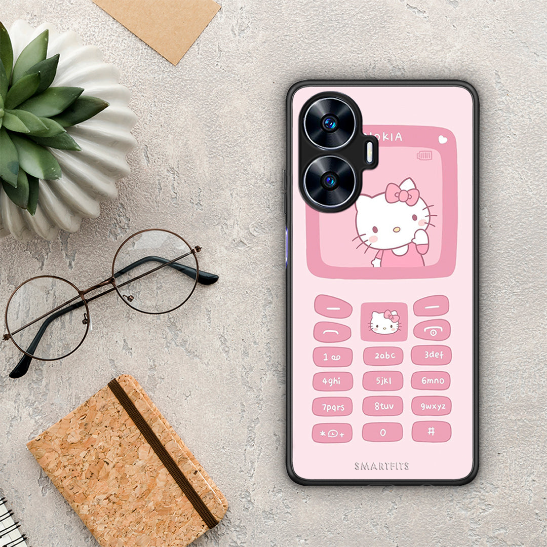 Θήκη Realme C55 Dual Hello Kitten από τη Smartfits με σχέδιο στο πίσω μέρος και μαύρο περίβλημα | Realme C55 Dual Hello Kitten Case with Colorful Back and Black Bezels