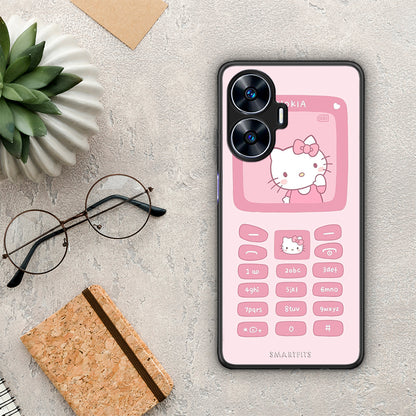Θήκη Realme C55 Dual Hello Kitten από τη Smartfits με σχέδιο στο πίσω μέρος και μαύρο περίβλημα | Realme C55 Dual Hello Kitten Case with Colorful Back and Black Bezels
