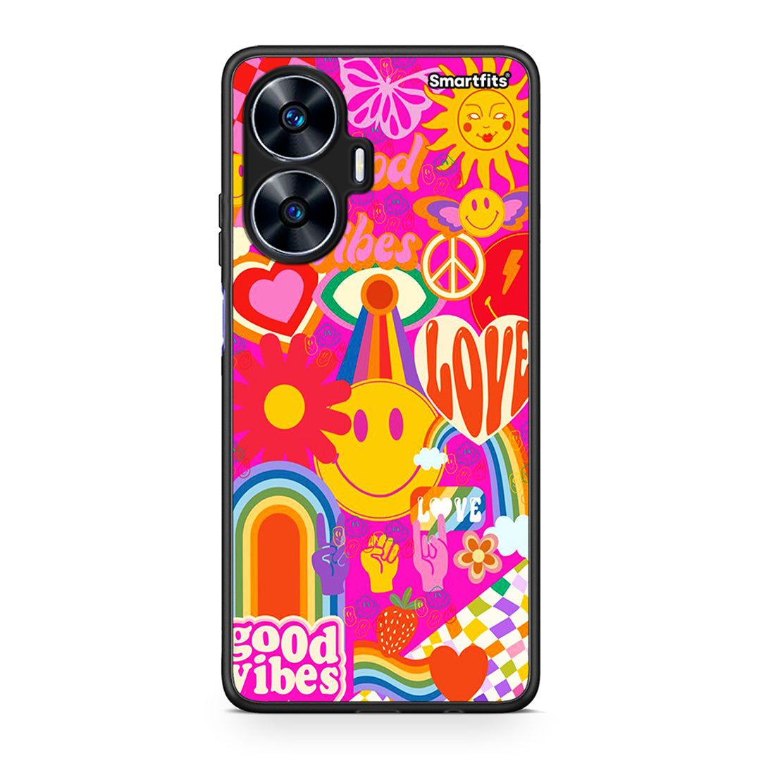 Θήκη Realme C55 Dual Hippie Love από τη Smartfits με σχέδιο στο πίσω μέρος και μαύρο περίβλημα | Realme C55 Dual Hippie Love Case with Colorful Back and Black Bezels