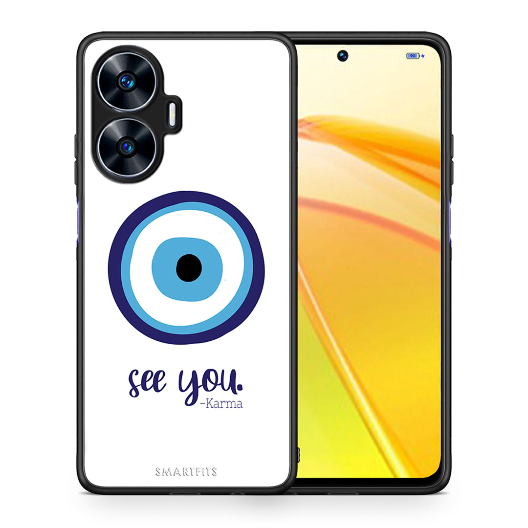 Θήκη Realme C55 Dual Karma Says από τη Smartfits με σχέδιο στο πίσω μέρος και μαύρο περίβλημα | Realme C55 Dual Karma Says Case with Colorful Back and Black Bezels