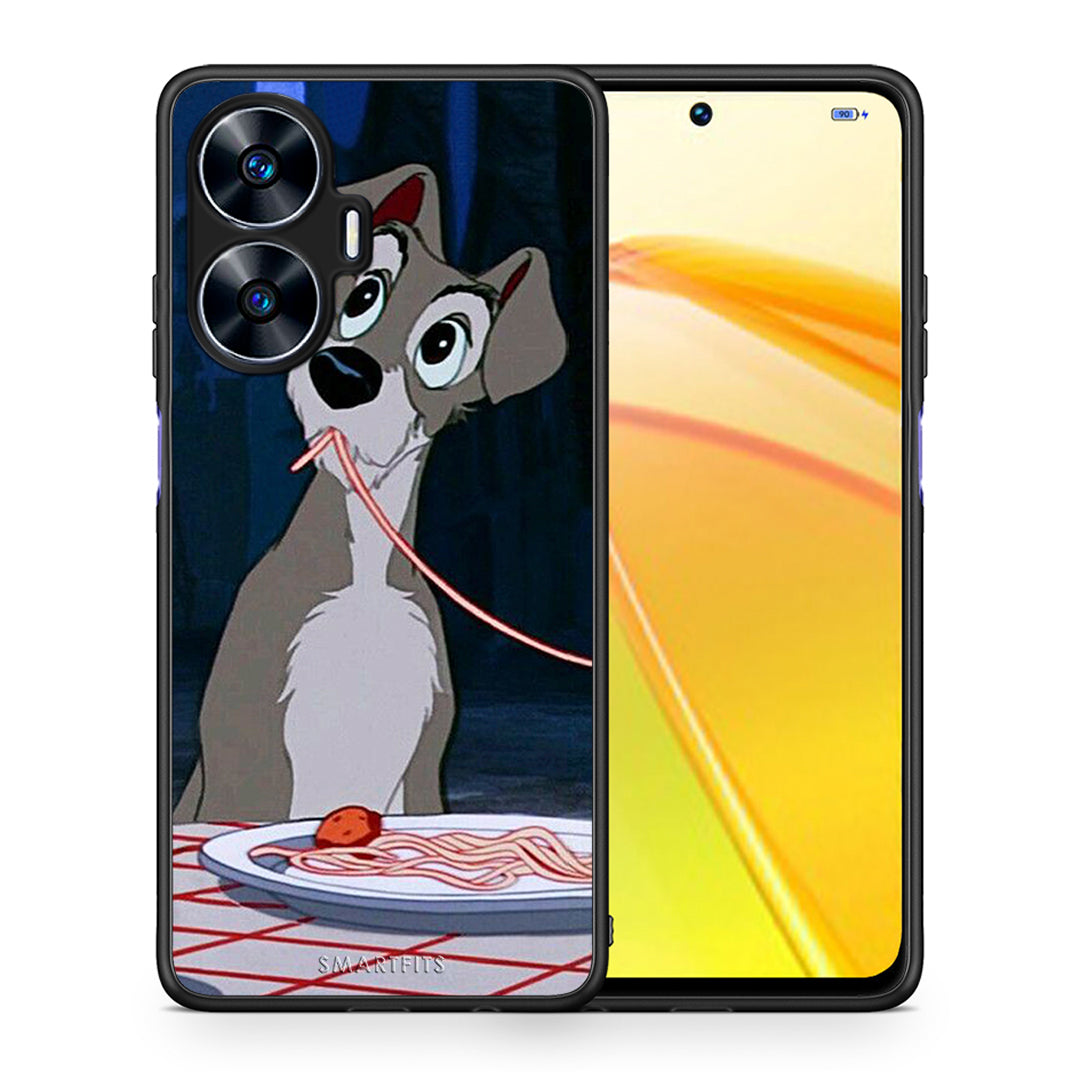 Θήκη Realme C55 Dual Lady And Tramp 1 από τη Smartfits με σχέδιο στο πίσω μέρος και μαύρο περίβλημα | Realme C55 Dual Lady And Tramp 1 Case with Colorful Back and Black Bezels