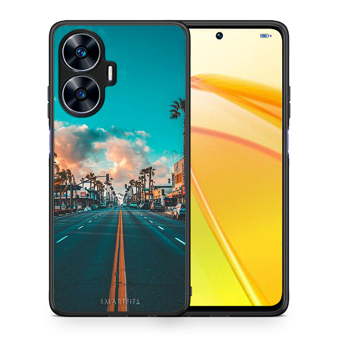 Θήκη Realme C55 Dual Landscape City από τη Smartfits με σχέδιο στο πίσω μέρος και μαύρο περίβλημα | Realme C55 Dual Landscape City Case with Colorful Back and Black Bezels