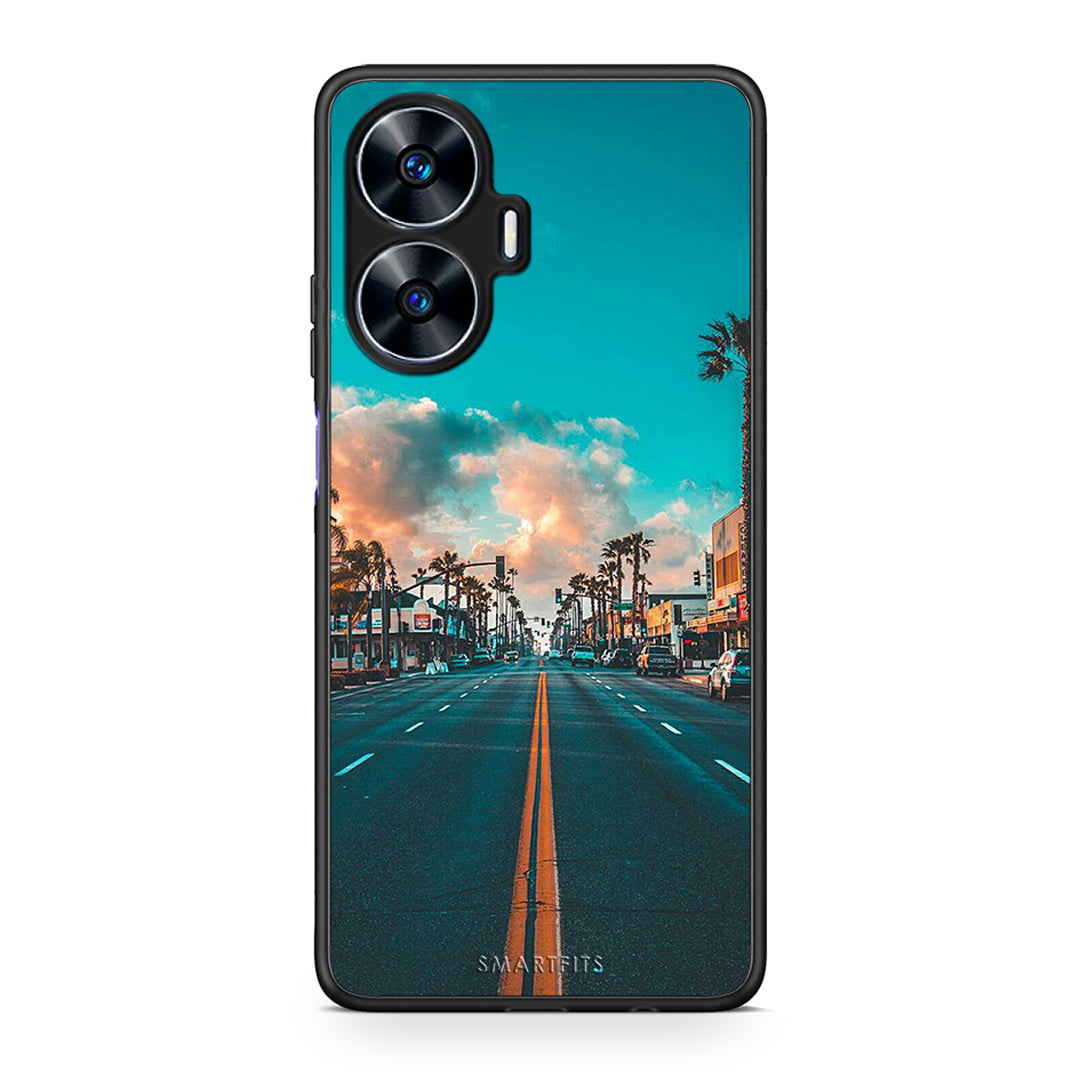 Θήκη Realme C55 Dual Landscape City από τη Smartfits με σχέδιο στο πίσω μέρος και μαύρο περίβλημα | Realme C55 Dual Landscape City Case with Colorful Back and Black Bezels