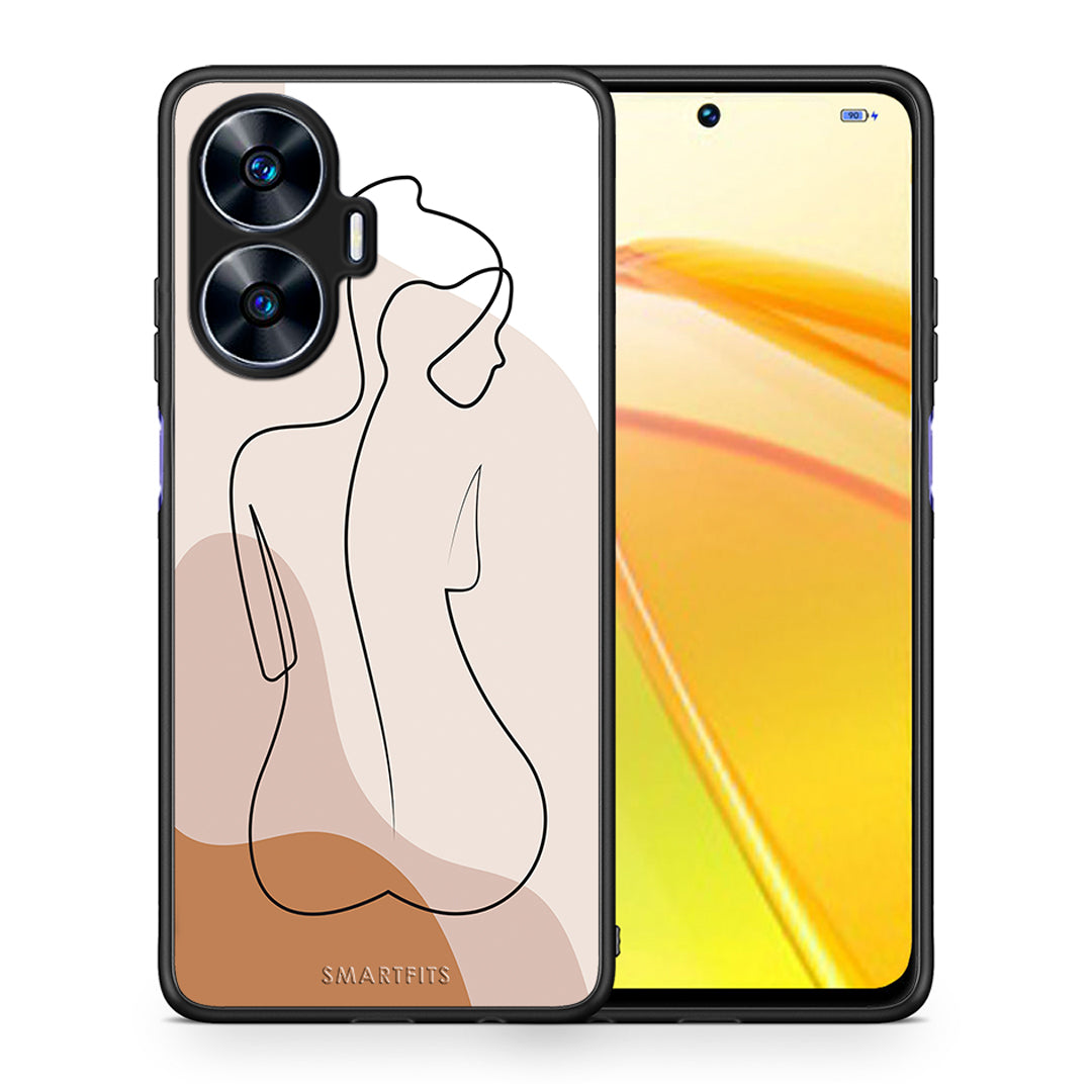 Θήκη Realme C55 Dual LineArt Woman από τη Smartfits με σχέδιο στο πίσω μέρος και μαύρο περίβλημα | Realme C55 Dual LineArt Woman Case with Colorful Back and Black Bezels