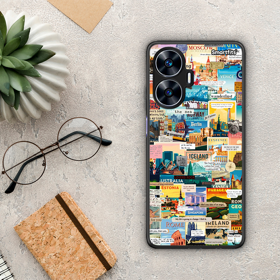 Θήκη Realme C55 Dual Live To Travel από τη Smartfits με σχέδιο στο πίσω μέρος και μαύρο περίβλημα | Realme C55 Dual Live To Travel Case with Colorful Back and Black Bezels