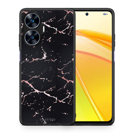 Θήκη Realme C55 Dual Marble Black Rosegold από τη Smartfits με σχέδιο στο πίσω μέρος και μαύρο περίβλημα | Realme C55 Dual Marble Black Rosegold Case with Colorful Back and Black Bezels
