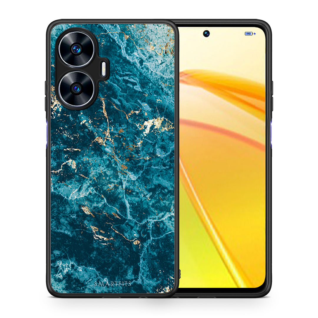 Θήκη Realme C55 Dual Marble Blue από τη Smartfits με σχέδιο στο πίσω μέρος και μαύρο περίβλημα | Realme C55 Dual Marble Blue Case with Colorful Back and Black Bezels