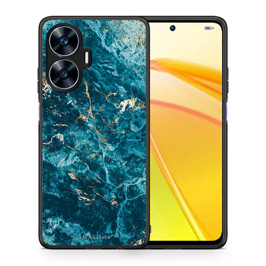 Θήκη Realme C55 Dual Marble Blue από τη Smartfits με σχέδιο στο πίσω μέρος και μαύρο περίβλημα | Realme C55 Dual Marble Blue Case with Colorful Back and Black Bezels