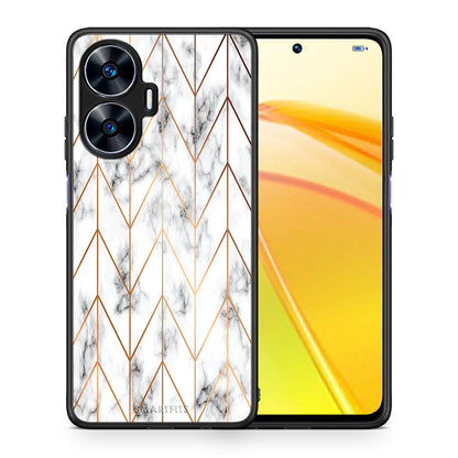 Θήκη Realme C55 Dual Marble Gold Geometric από τη Smartfits με σχέδιο στο πίσω μέρος και μαύρο περίβλημα | Realme C55 Dual Marble Gold Geometric Case with Colorful Back and Black Bezels