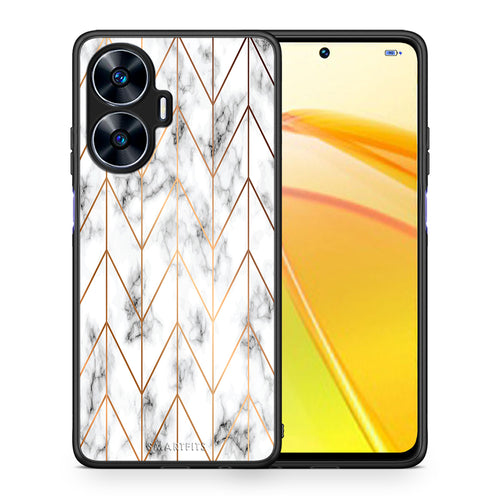 Θήκη Realme C55 Dual Marble Gold Geometric από τη Smartfits με σχέδιο στο πίσω μέρος και μαύρο περίβλημα | Realme C55 Dual Marble Gold Geometric Case with Colorful Back and Black Bezels