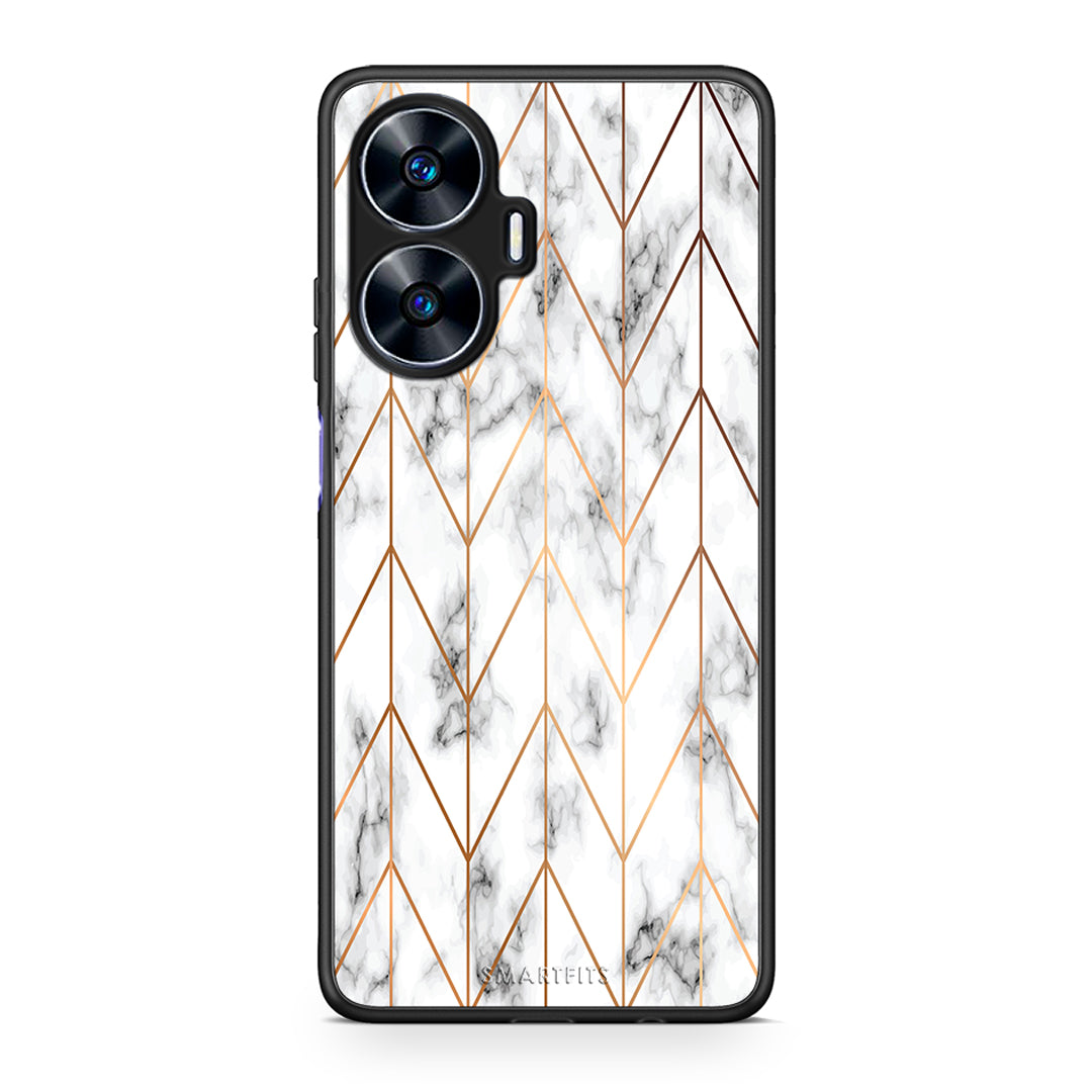 Θήκη Realme C55 Dual Marble Gold Geometric από τη Smartfits με σχέδιο στο πίσω μέρος και μαύρο περίβλημα | Realme C55 Dual Marble Gold Geometric Case with Colorful Back and Black Bezels