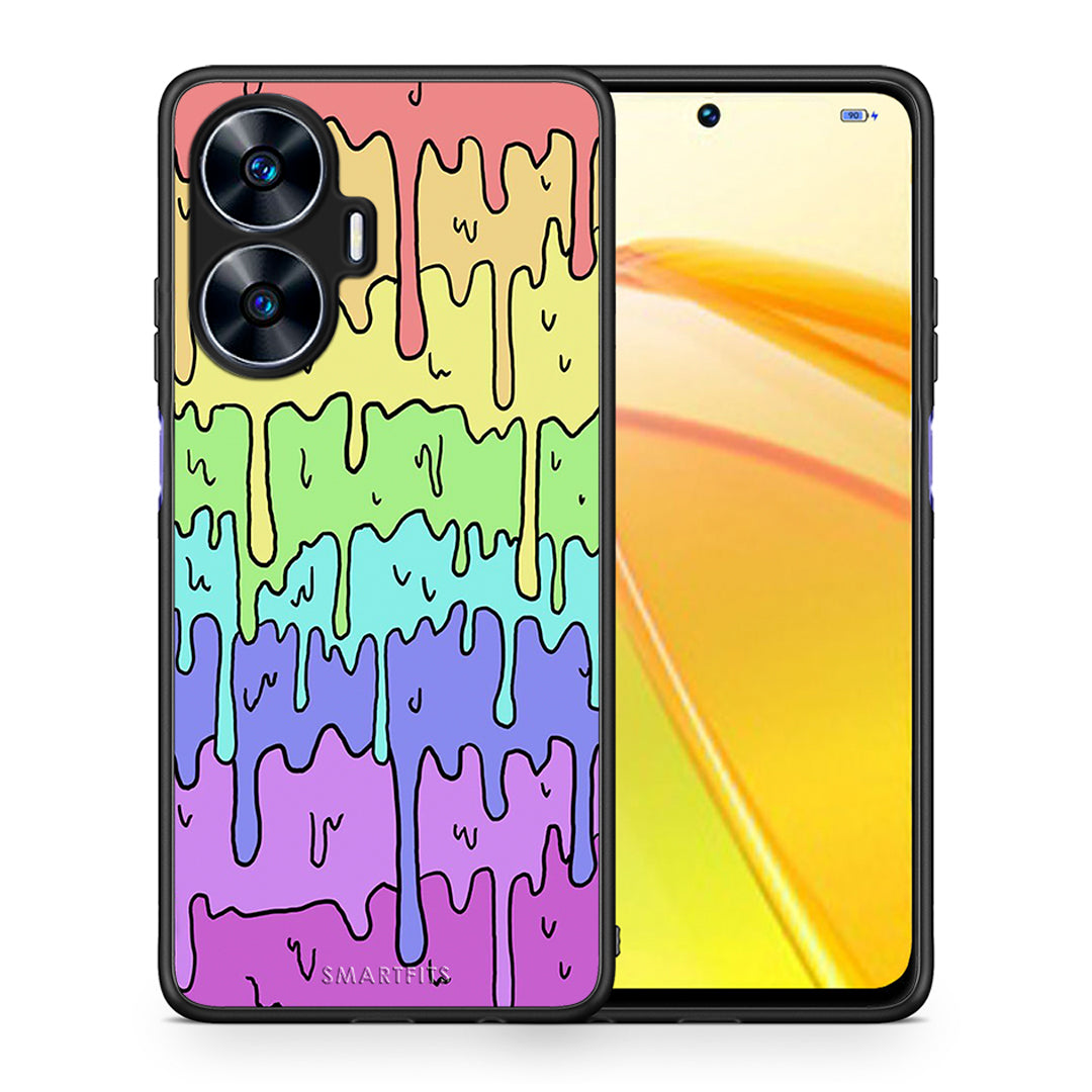 Θήκη Realme C55 Dual Melting Rainbow από τη Smartfits με σχέδιο στο πίσω μέρος και μαύρο περίβλημα | Realme C55 Dual Melting Rainbow Case with Colorful Back and Black Bezels