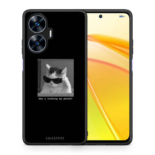 Θήκη Realme C55 Dual Meme Cat από τη Smartfits με σχέδιο στο πίσω μέρος και μαύρο περίβλημα | Realme C55 Dual Meme Cat Case with Colorful Back and Black Bezels