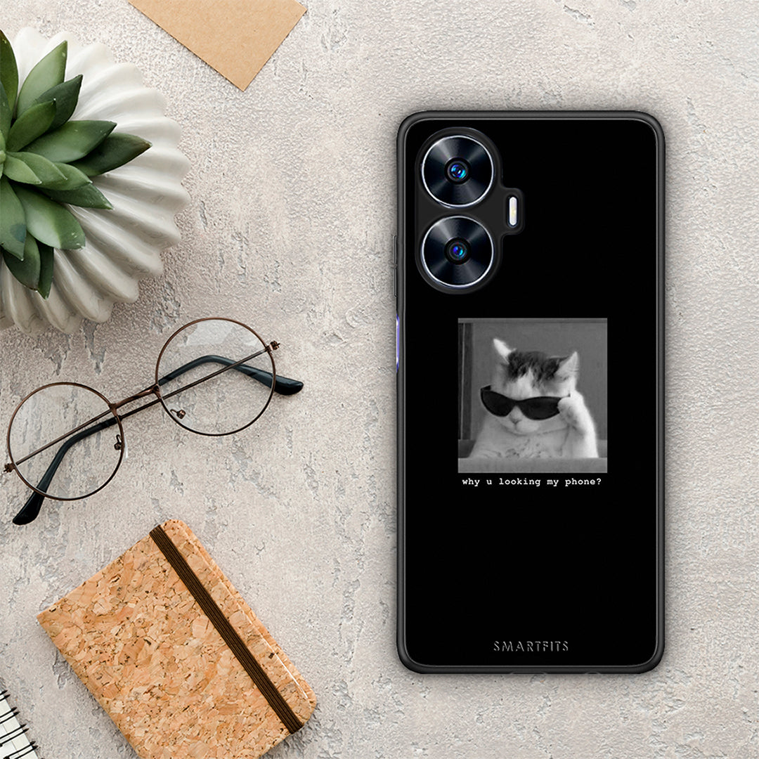 Θήκη Realme C55 Dual Meme Cat από τη Smartfits με σχέδιο στο πίσω μέρος και μαύρο περίβλημα | Realme C55 Dual Meme Cat Case with Colorful Back and Black Bezels