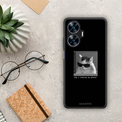 Θήκη Realme C55 Dual Meme Cat από τη Smartfits με σχέδιο στο πίσω μέρος και μαύρο περίβλημα | Realme C55 Dual Meme Cat Case with Colorful Back and Black Bezels