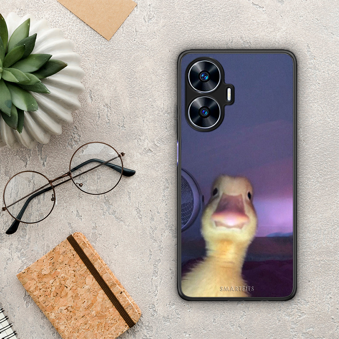 Θήκη Realme C55 Dual Meme Duck από τη Smartfits με σχέδιο στο πίσω μέρος και μαύρο περίβλημα | Realme C55 Dual Meme Duck Case with Colorful Back and Black Bezels