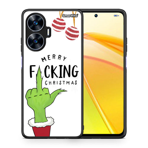 Θήκη Realme C55 Dual Merry F Xmas από τη Smartfits με σχέδιο στο πίσω μέρος και μαύρο περίβλημα | Realme C55 Dual Merry F Xmas Case with Colorful Back and Black Bezels