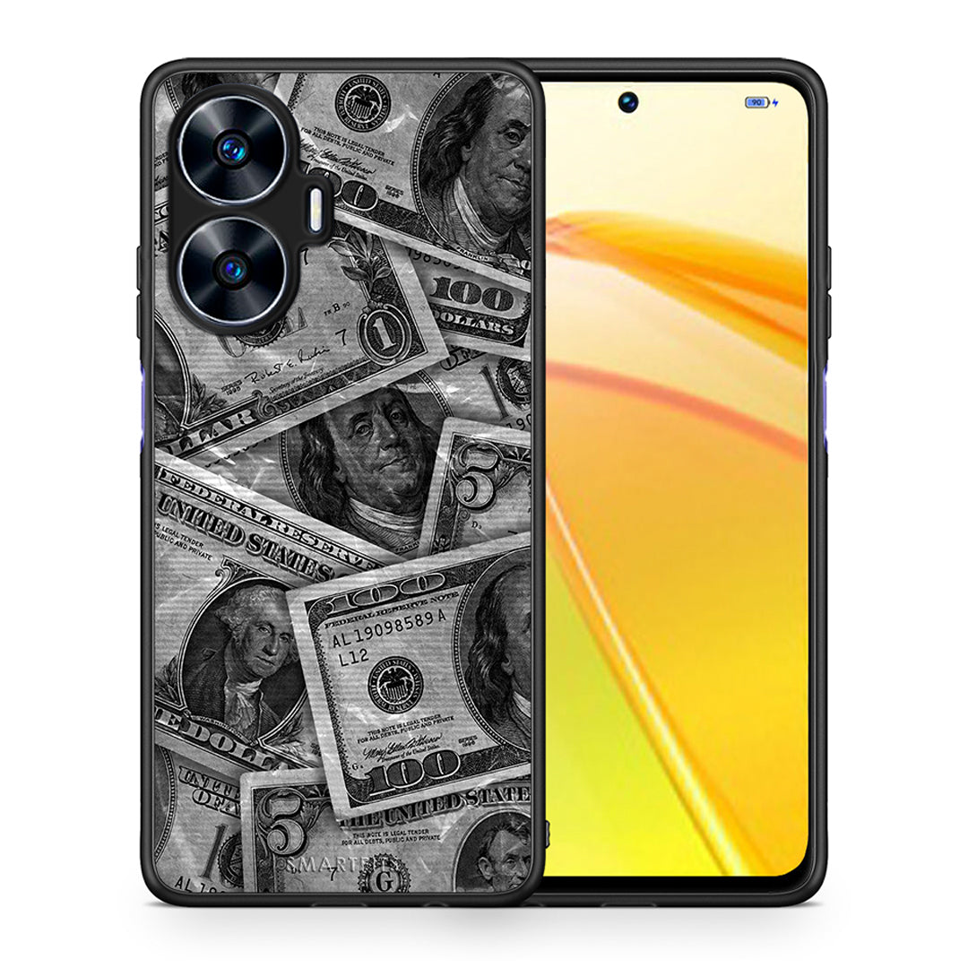 Θήκη Realme C55 Dual Money Dollars από τη Smartfits με σχέδιο στο πίσω μέρος και μαύρο περίβλημα | Realme C55 Dual Money Dollars Case with Colorful Back and Black Bezels