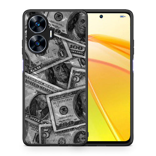Θήκη Realme C55 Dual Money Dollars από τη Smartfits με σχέδιο στο πίσω μέρος και μαύρο περίβλημα | Realme C55 Dual Money Dollars Case with Colorful Back and Black Bezels