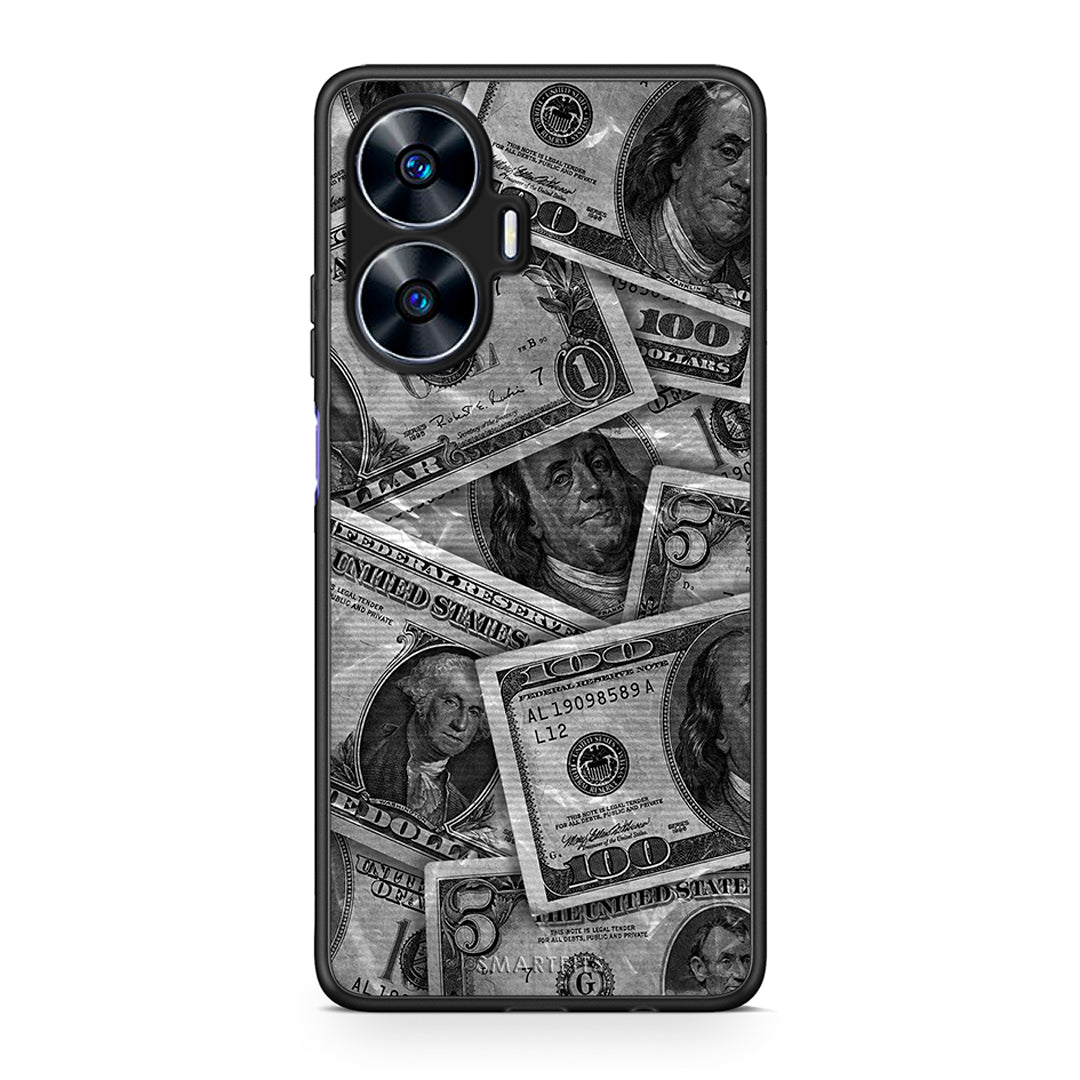 Θήκη Realme C55 Dual Money Dollars από τη Smartfits με σχέδιο στο πίσω μέρος και μαύρο περίβλημα | Realme C55 Dual Money Dollars Case with Colorful Back and Black Bezels