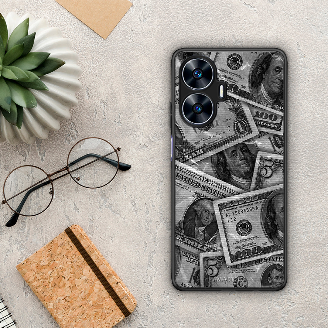 Θήκη Realme C55 Dual Money Dollars από τη Smartfits με σχέδιο στο πίσω μέρος και μαύρο περίβλημα | Realme C55 Dual Money Dollars Case with Colorful Back and Black Bezels