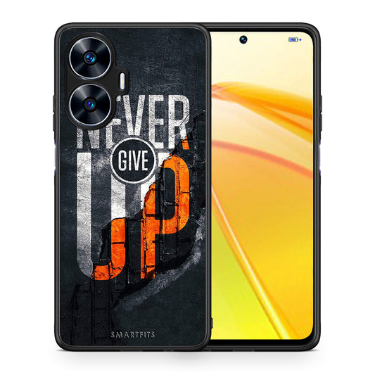 Θήκη Realme C55 Dual Never Give Up από τη Smartfits με σχέδιο στο πίσω μέρος και μαύρο περίβλημα | Realme C55 Dual Never Give Up Case with Colorful Back and Black Bezels