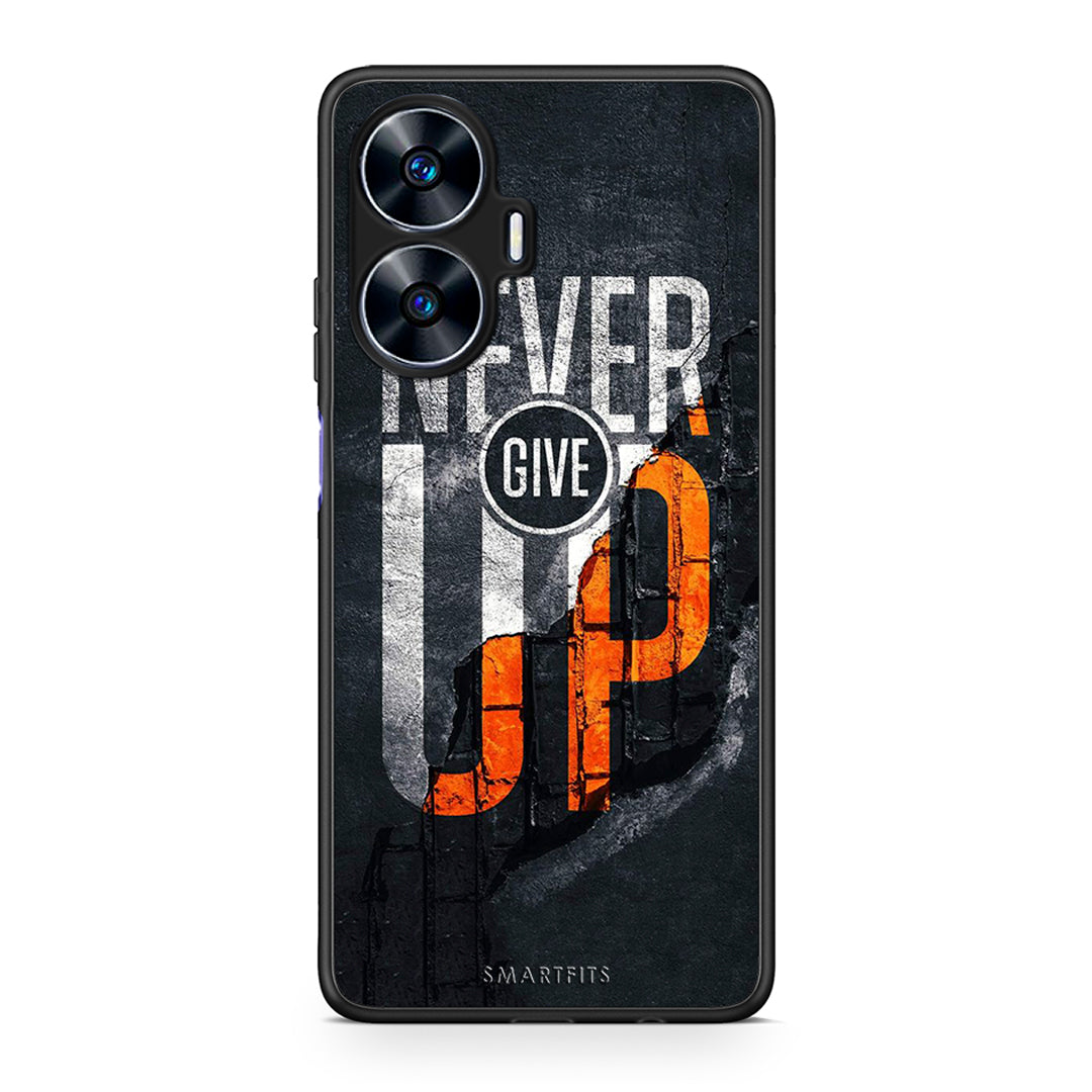 Θήκη Realme C55 Dual Never Give Up από τη Smartfits με σχέδιο στο πίσω μέρος και μαύρο περίβλημα | Realme C55 Dual Never Give Up Case with Colorful Back and Black Bezels