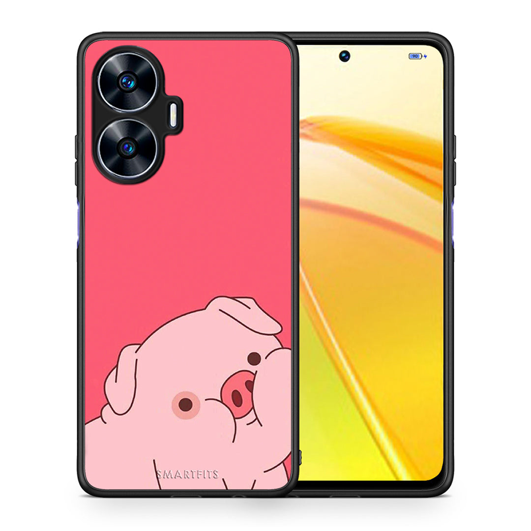 Θήκη Realme C55 Dual Pig Love 1 από τη Smartfits με σχέδιο στο πίσω μέρος και μαύρο περίβλημα | Realme C55 Dual Pig Love 1 Case with Colorful Back and Black Bezels