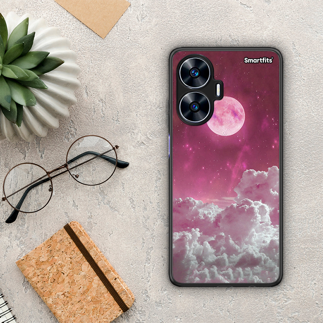 Θήκη Realme C55 Dual Pink Moon από τη Smartfits με σχέδιο στο πίσω μέρος και μαύρο περίβλημα | Realme C55 Dual Pink Moon Case with Colorful Back and Black Bezels