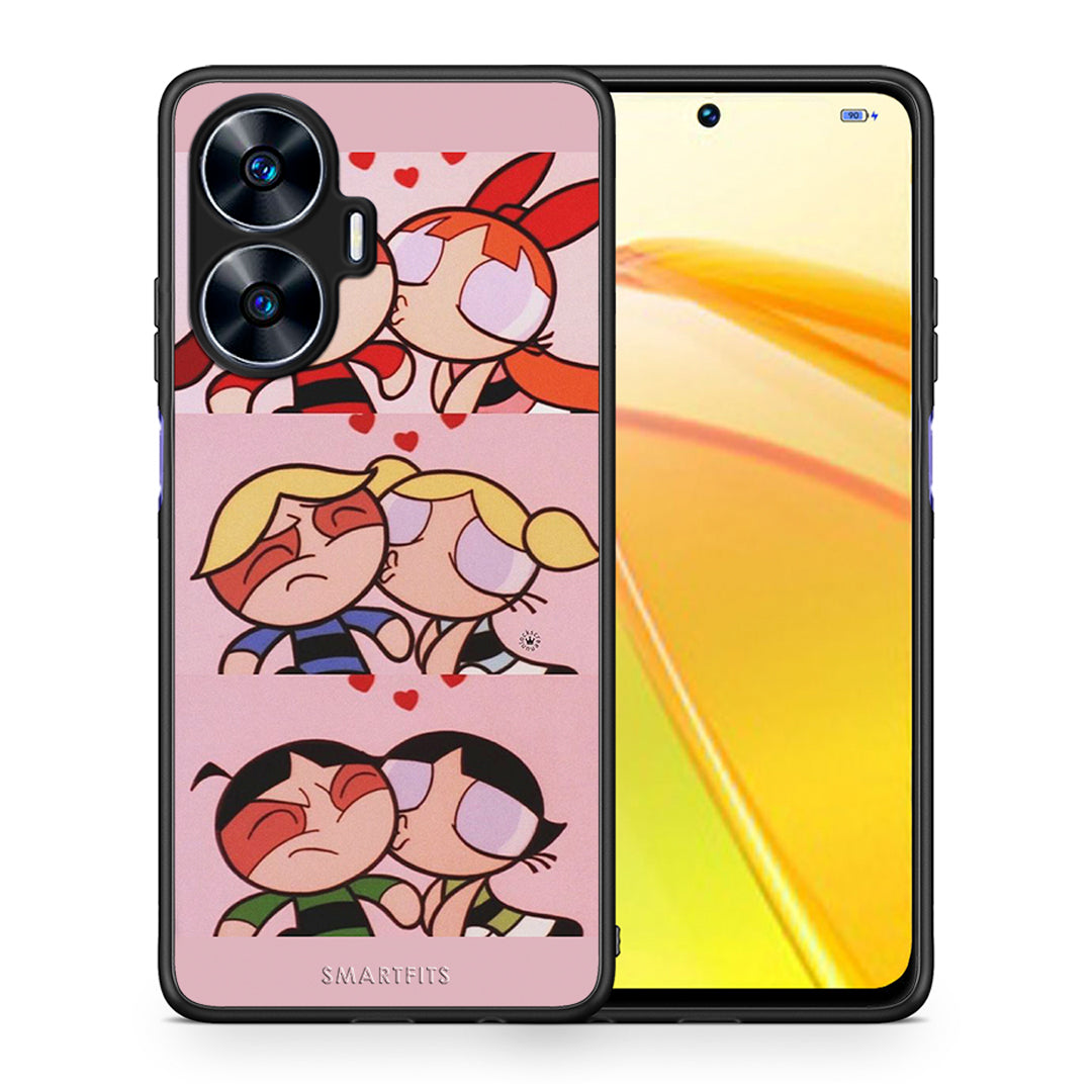 Θήκη Realme C55 Dual Puff Love από τη Smartfits με σχέδιο στο πίσω μέρος και μαύρο περίβλημα | Realme C55 Dual Puff Love Case with Colorful Back and Black Bezels
