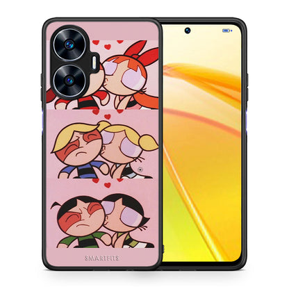 Θήκη Realme C55 Dual Puff Love από τη Smartfits με σχέδιο στο πίσω μέρος και μαύρο περίβλημα | Realme C55 Dual Puff Love Case with Colorful Back and Black Bezels