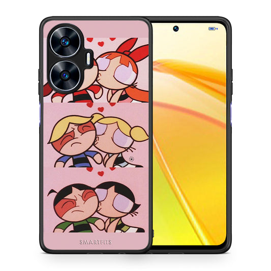 Θήκη Realme C55 Dual Puff Love από τη Smartfits με σχέδιο στο πίσω μέρος και μαύρο περίβλημα | Realme C55 Dual Puff Love Case with Colorful Back and Black Bezels