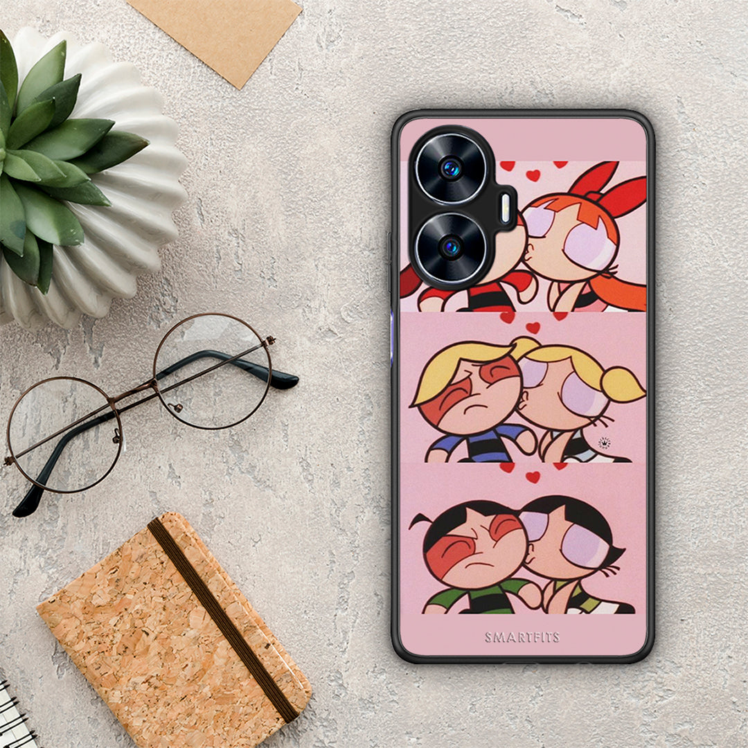 Θήκη Realme C55 Dual Puff Love από τη Smartfits με σχέδιο στο πίσω μέρος και μαύρο περίβλημα | Realme C55 Dual Puff Love Case with Colorful Back and Black Bezels
