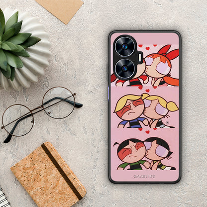 Θήκη Realme C55 Dual Puff Love από τη Smartfits με σχέδιο στο πίσω μέρος και μαύρο περίβλημα | Realme C55 Dual Puff Love Case with Colorful Back and Black Bezels