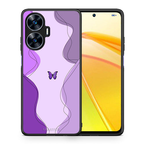 Θήκη Realme C55 Dual Purple Mariposa από τη Smartfits με σχέδιο στο πίσω μέρος και μαύρο περίβλημα | Realme C55 Dual Purple Mariposa Case with Colorful Back and Black Bezels