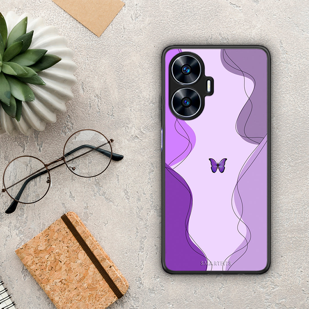 Θήκη Realme C55 Dual Purple Mariposa από τη Smartfits με σχέδιο στο πίσω μέρος και μαύρο περίβλημα | Realme C55 Dual Purple Mariposa Case with Colorful Back and Black Bezels