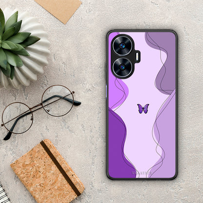 Θήκη Realme C55 Dual Purple Mariposa από τη Smartfits με σχέδιο στο πίσω μέρος και μαύρο περίβλημα | Realme C55 Dual Purple Mariposa Case with Colorful Back and Black Bezels