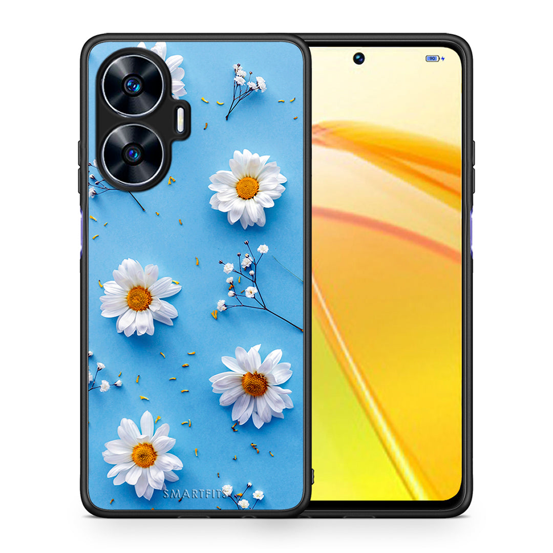 Θήκη Realme C55 Dual Real Daisies από τη Smartfits με σχέδιο στο πίσω μέρος και μαύρο περίβλημα | Realme C55 Dual Real Daisies Case with Colorful Back and Black Bezels