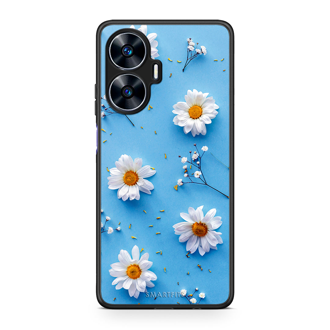 Θήκη Realme C55 Dual Real Daisies από τη Smartfits με σχέδιο στο πίσω μέρος και μαύρο περίβλημα | Realme C55 Dual Real Daisies Case with Colorful Back and Black Bezels