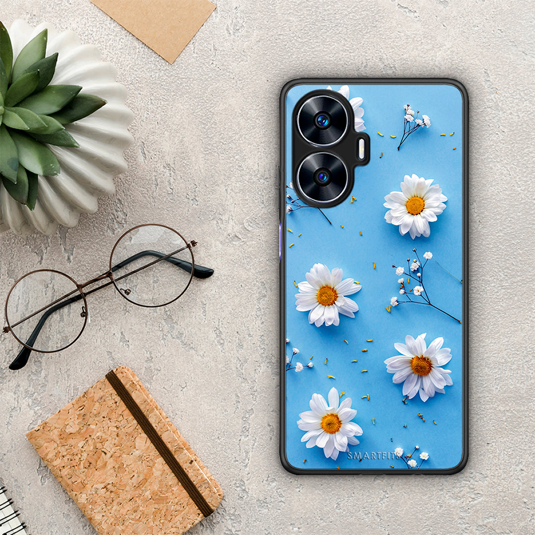 Θήκη Realme C55 Dual Real Daisies από τη Smartfits με σχέδιο στο πίσω μέρος και μαύρο περίβλημα | Realme C55 Dual Real Daisies Case with Colorful Back and Black Bezels