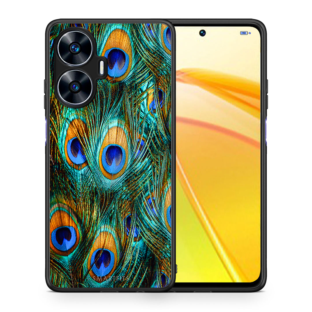 Θήκη Realme C55 Dual Real Peacock Feathers από τη Smartfits με σχέδιο στο πίσω μέρος και μαύρο περίβλημα | Realme C55 Dual Real Peacock Feathers Case with Colorful Back and Black Bezels